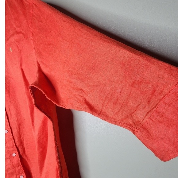 LRL Ralph Lauren Linen Button Up Shirt Orange 3/4 Sleeve Lightweight Summer XL - Picture 7 of 8